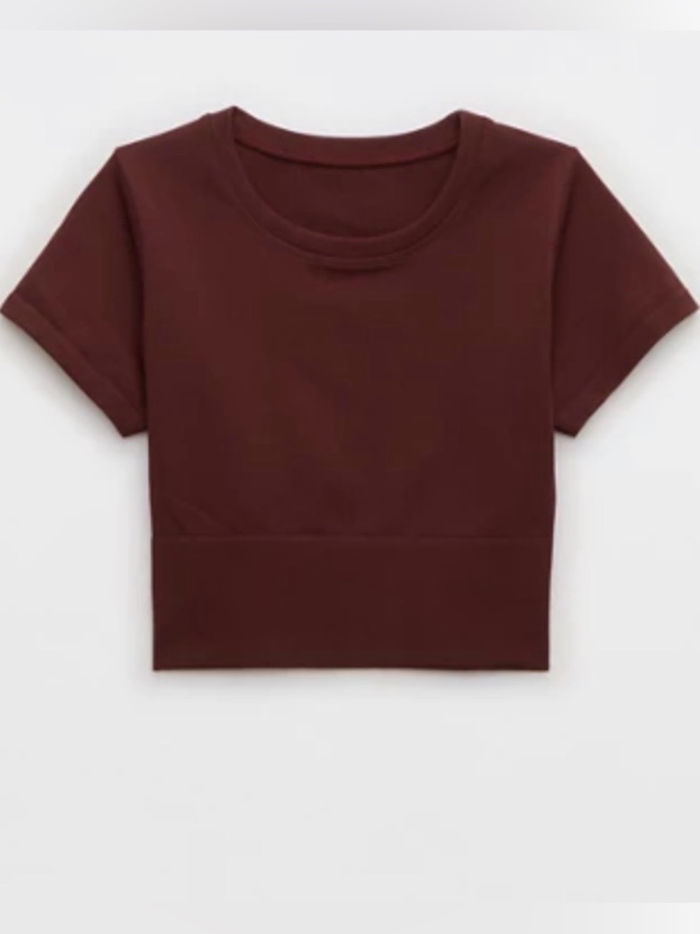 OFFLINE By Aerie Sidewalk Seamless Cropped Brown Short Sleeve Shirt Size Medium